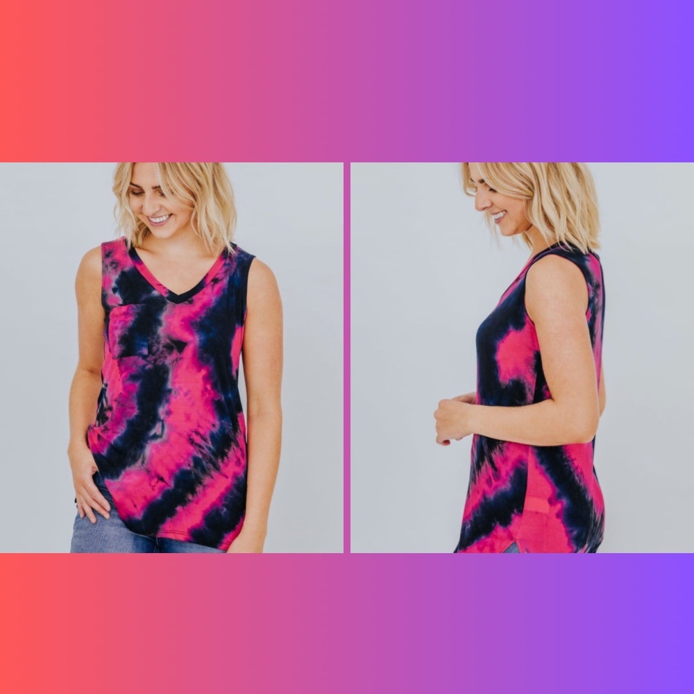 Tie Dyed Tank Tank in Fuchsia - Size Large